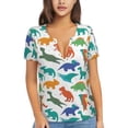 thumbnail image 1 of Uemuo Colorful Dinosaur Drawing Women's Deep V-Neck Low Cut Tops - Casual Loose Fit with Stainless Steel Loop, Soft, Breathable, Perfect for Office, Travel, and Daily Wear-XX-Large, 1 of 5
