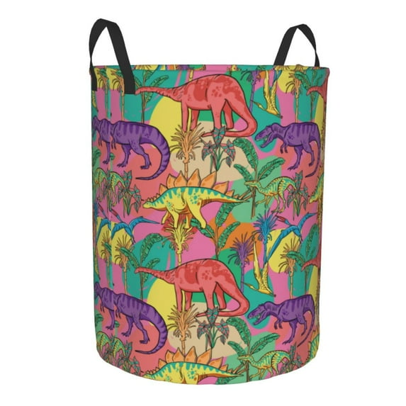 Uemuo Colorful Dinosaur Pattern Circular Laundry Hamper Basket with handles,Collapsible laundry basket,Large capacity laundry hamper,Laundry Organizer-