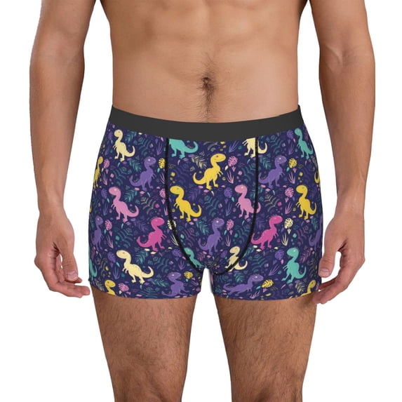 Uemuo Colorful Dinosaur Pattern Men's Boxer Briefs,Trunk Anti-Chafing,Comfortable, Durable, and Stylish Underwear-Large