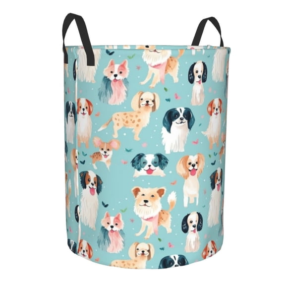 Uemuo Colorful Dog Pattern Circular Laundry Hamper Basket with handles,Collapsible laundry basket,Large capacity laundry hamper,Laundry Organizer-Small