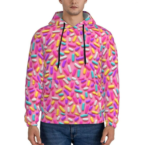 Uemuo Colorful Donuts 1 Pattern Men's Hoodie - Casual Pullover Hoodie with Kangaroo Pocket, Stylish Hooded Sweatshirt for Everyday Wear-Small