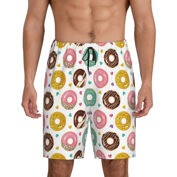 Uemuo Colorful Donuts Pattern Men's Short Pajama Pants – Soft & Breathable Lounge Shorts, Elastic Waistband with Pockets, Lightweight Sleepwear for All-Season Comfort-Medium