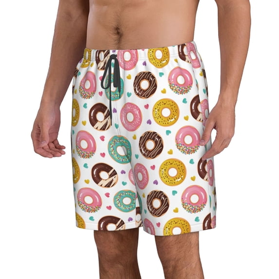 Uemuo Colorful Donuts Pattern Men's Swim Trunks Hawaiian Beach Bathing Suit Swimsuits Beach Quick-Dry Shorts with Pockets-XX-Large