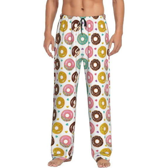 Uemuo Colorful Donuts Pattern Men's Wide Leg Palazzo Lounge Pants with Pockets Light Weight Loose Comfy Casual Pajama Pants-Medium