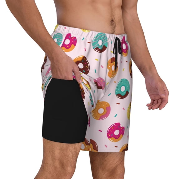 Uemuo Colorful Donuts Pattern Mens Swim Trunks Quick Dry Board Shorts with Mesh Lining, Stretch Beach Shorts Quick Dry No-Chafing Board Shorts-Large