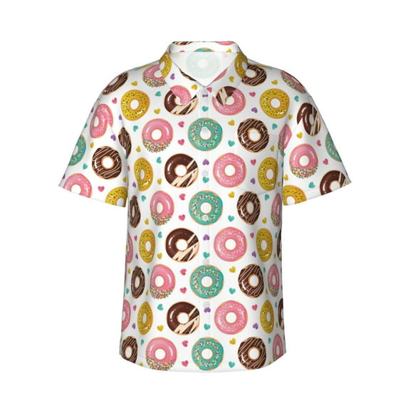 Uemuo Colorful Donuts Printed Regular Fit Short Sleeve Casual Hawaiian Shirt for Men,Aloha shirt,Tropical shirt,Floral print shirt,Vacation Beach shirt-Small