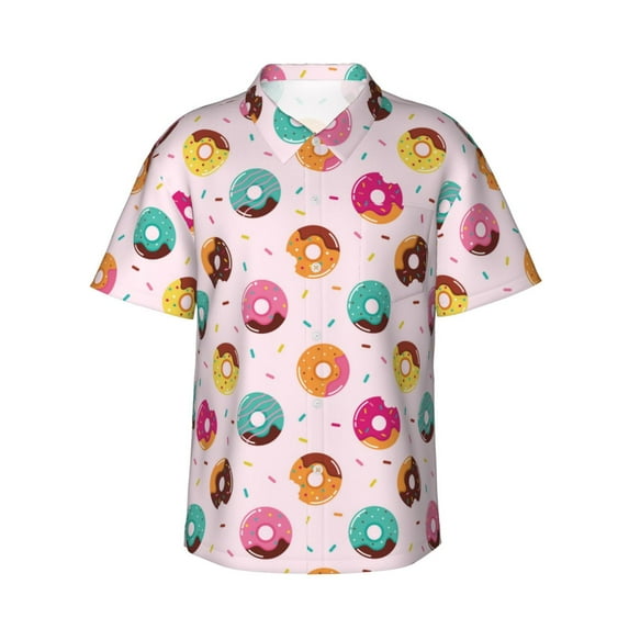Uemuo Colorful Donuts Printed Regular Fit Short Sleeve Casual Hawaiian Shirt for Men,Aloha shirt,Tropical shirt,Floral print shirt,Vacation Beach shirt-XX-Large