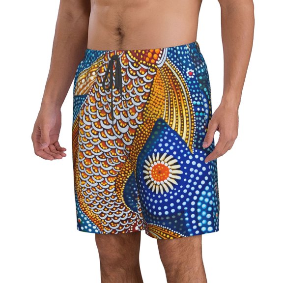Uemuo Colorful Dot Art Fish Pattern Men's Swim Trunks Hawaiian Beach Bathing Suit Swimsuits Beach Quick-Dry Shorts with Pockets-Small