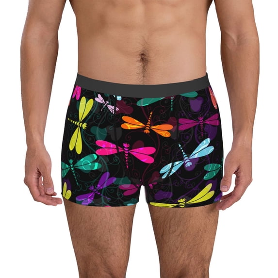 Uemuo Colorful Dragonflies Pattern Men's Boxer Briefs,Trunk Anti-Chafing,Comfortable, Durable, and Stylish Underwear-Small