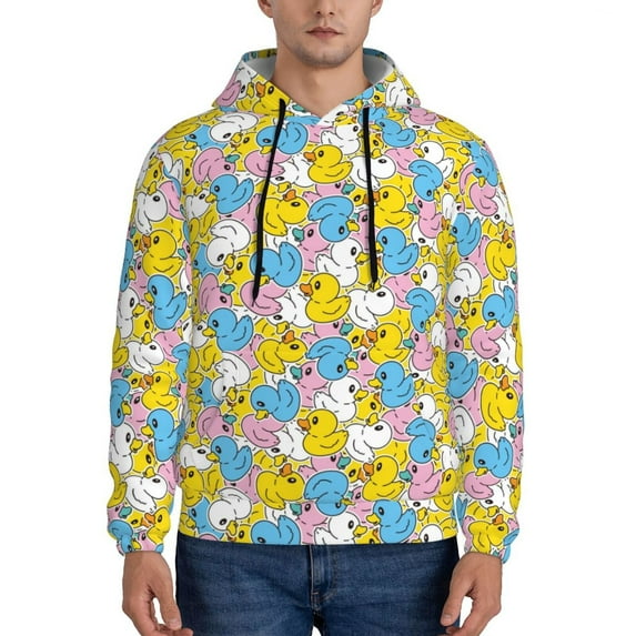Uemuo Colorful Duck Pattern Men's Hoodie - Casual Pullover Hoodie with Kangaroo Pocket, Stylish Hooded Sweatshirt for Everyday Wear-Large