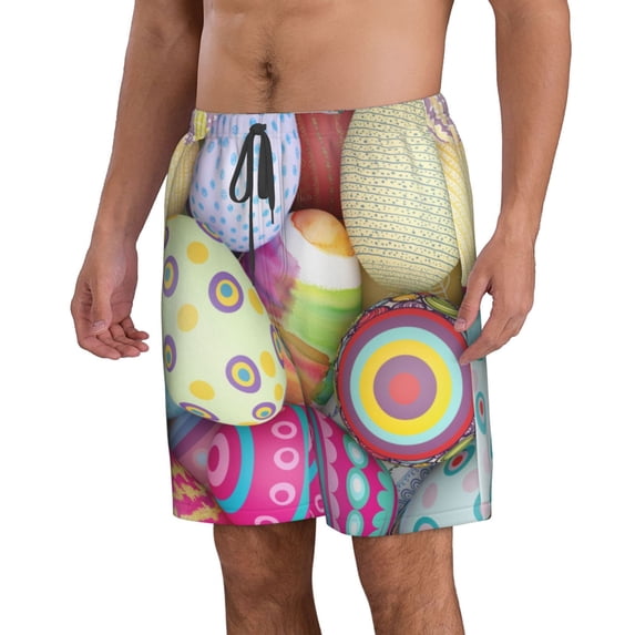 Uemuo Colorful Easter Eggs Pattern Men's Swim Trunks Hawaiian Beach Bathing Suit Swimsuits Beach Quick-Dry Shorts with Pockets-XX-Large