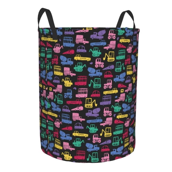 Uemuo Colorful Excavator Pattern Circular Laundry Hamper Basket with handles,Collapsible laundry basket,Large capacity laundry hamper,Laundry Organizer-Medium