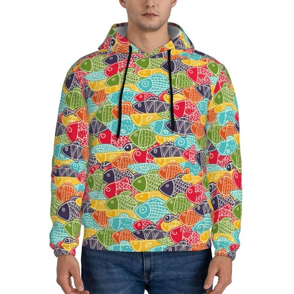 Uemuo Colorful Fish 2 Pattern Men's Hoodie - Casual Pullover Hoodie with Kangaroo Pocket, Stylish Hooded Sweatshirt for Everyday Wear-Medium