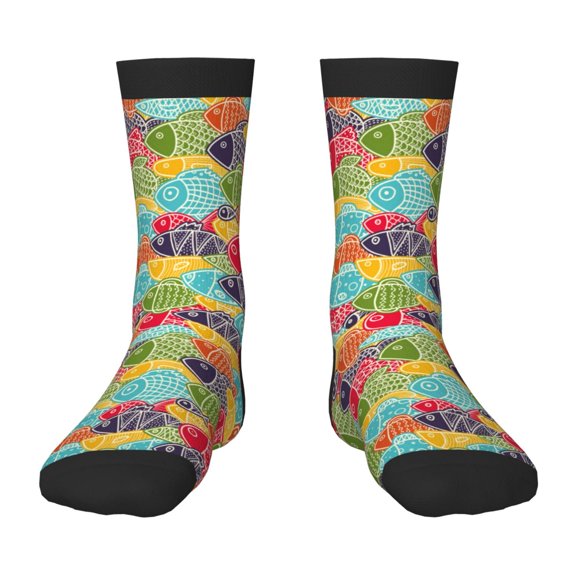 Uemuo Colorful Fish 2 Printed Kids Boys Socks Seamless Crew Socks Crazy Funny Athletic Sport Socks for Children