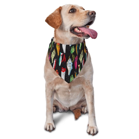 Uemuo Colorful Fishing Lures Pattern Dog Bandanas ,Pet Scarf,Cat Bandanas Bibs,Stylish Pet Wear,Triangle Dog Scarf for Medium Dog or Cat