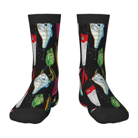 Uemuo Colorful Fishing Lures Printed Kids Boys Socks Seamless Crew Socks Crazy Funny Athletic Sport Socks for Children