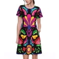 thumbnail image 1 of Uemuo Colorful Floral Embroidery Mexican Print Womens Summer Dress Casual Swing Short Sleeve Sundresses Beach A-line Shift Dress, 1 of 6