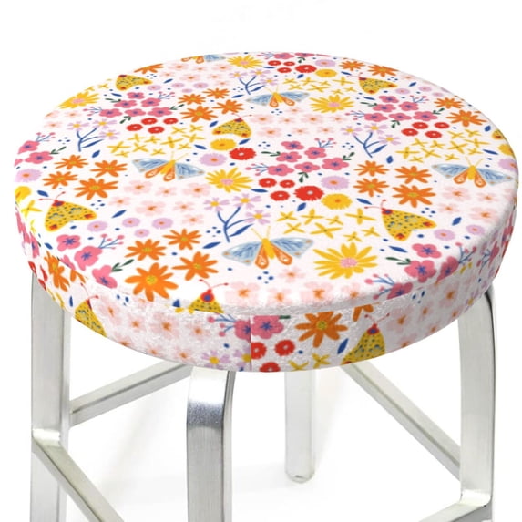 Uemuo Colorful Floral Pattern Round Bar Stool Seat Covers Washable Stool Cushion Slipcover Elastic Bar Chair Covers-12 inch