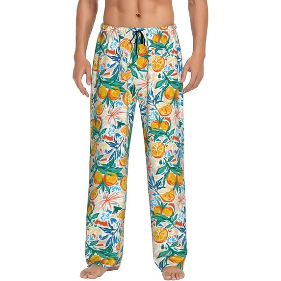 Uemuo Colorful Fruits Pattern Men's Wide Leg Palazzo Lounge Pants with Pockets Light Weight Loose Comfy Casual Pajama Pants-Large