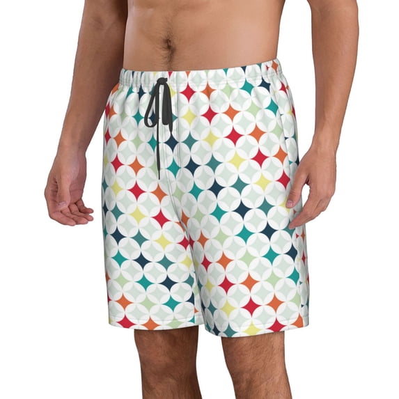 Uemuo Colorful Geometric Pattern Men's Swim Trunks Hawaiian Beach Bathing Suit Swimsuits Beach Quick-Dry Shorts with Pockets-3X-Large
