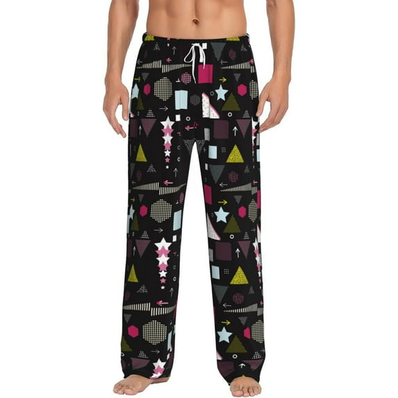 Uemuo Colorful Geometry Pattern Men's Wide Leg Palazzo Lounge Pants with Pockets Light Weight Loose Comfy Casual Pajama Pants-X-Large