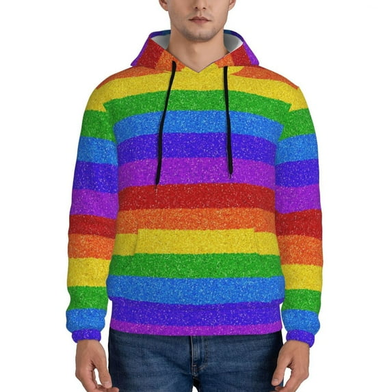Uemuo Colorful Glitter Rainbow Pattern Men's Hoodie - Casual Pullover Hoodie with Kangaroo Pocket, Stylish Hooded Sweatshirt for Everyday Wear-Large