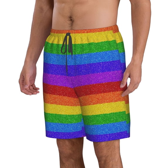 Uemuo Colorful Glitter Rainbow Pattern Men's Swim Trunks Hawaiian Beach Bathing Suit Swimsuits Beach Quick-Dry Shorts with Pockets-3X-Large
