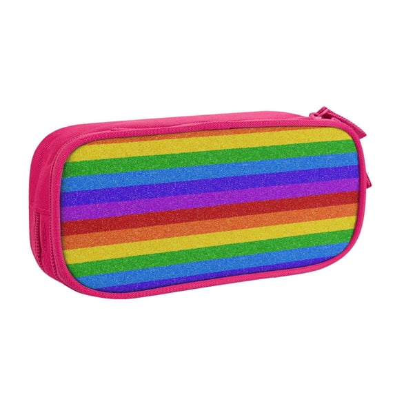 Uemuo Colorful Glitter Rainbow Printed Pencil Pen Case, Portable Pencil Pouch with Zipper, Compact Stationery Bag Makeup Bag, Pencil Bag for Home Office