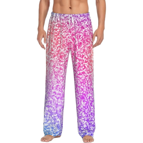 Uemuo Colorful Glitters Pattern Men's Wide Leg Palazzo Lounge Pants with Pockets Light Weight Loose Comfy Casual Pajama Pants-Large