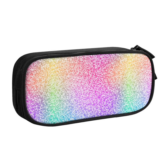 Uemuo Colorful Glitters Printed Pencil Pen Case, Portable Pencil Pouch with Zipper, Compact Stationery Bag Makeup Bag, Pencil Bag for Home Office