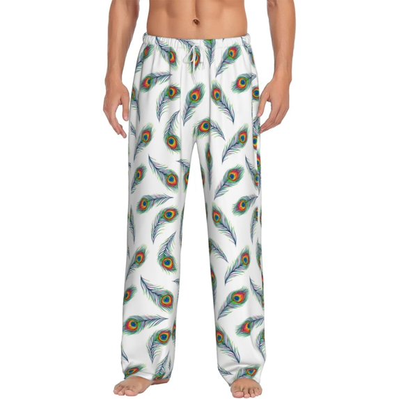 Uemuo Colorful Grass Pattern Men's Wide Leg Palazzo Lounge Pants with Pockets Light Weight Loose Comfy Casual Pajama Pants-Large