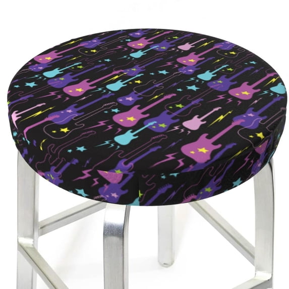 Uemuo Colorful Guitar Pattern Round Bar Stool Seat Covers Washable Stool Cushion Slipcover Elastic Bar Chair Covers-13 inch