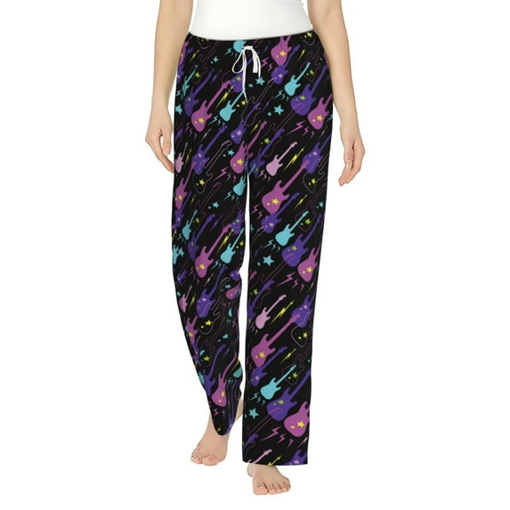 Uemuo Colorful Guitar Pattern Women's Wide Leg Palazzo Lounge Pants with Pockets Light Weight Loose Comfy Casual Pajama Pants-X-Large