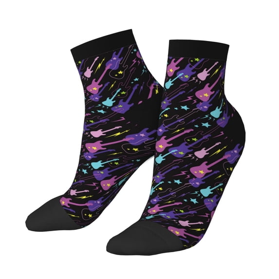 Uemuo Colorful Guitar Printed Crew Socks, Moisture-Wicking Socks, Athletic Socks for Men Breathable Cushion Socks Casual Sport Socks for Running Traveling