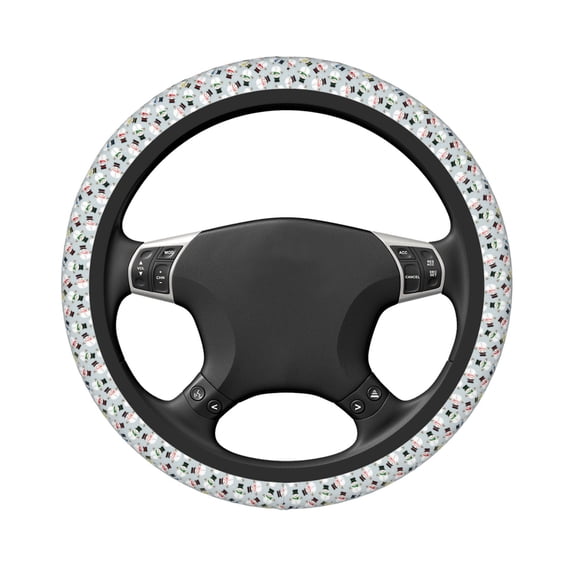 Uemuo Colorful Hat Snowman Printed Car Elastic Steering Wheel Cover - Universal Car Accessory for Diverse Cars Anti-Slip, and Comfortable- 15"