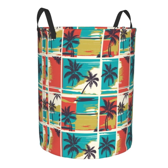 Uemuo Colorful Hawaii Palms Pattern Circular Laundry Hamper Basket with handles,Collapsible laundry basket,Large capacity laundry hamper,Laundry Organizer-Small