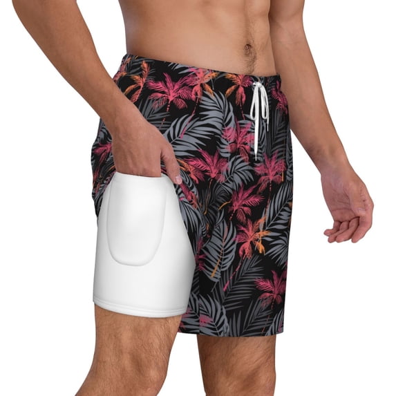 Uemuo Colorful Hawaii Palms Pattern Mens Swim Trunks Quick Dry Board Shorts with Mesh Lining, Stretch Beach Shorts Quick Dry No-Chafing Board Shorts-XX-Large