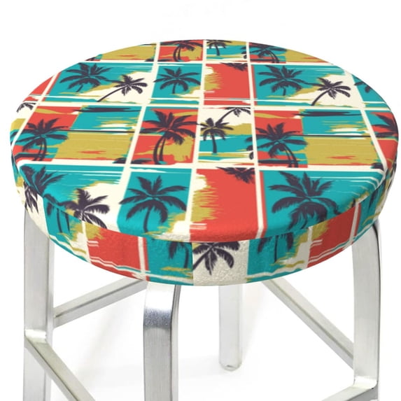 Uemuo Colorful Hawaii Palms Pattern Round Bar Stool Seat Covers Washable Stool Cushion Slipcover Elastic Bar Chair Covers-12 inch