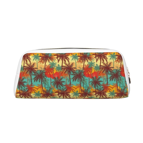 Uemuo Colorful Hawaii Palms Printed Leather Pencil Case, Pencil Pouch, Portable Pencil Bag, Pen Case for& Office