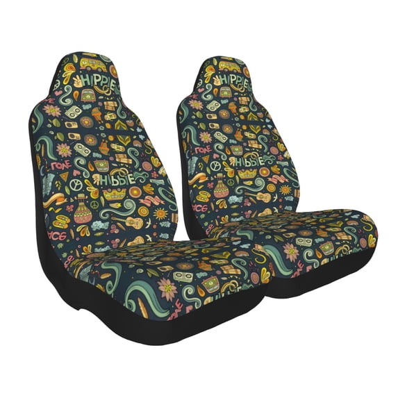 Uemuo Colorful Hippie Pattern Car Seat Covers for Front Seats Waterproof Seat Covers for Cars, Universal Auto Front Seats Protector Fits for Car-2 PCS