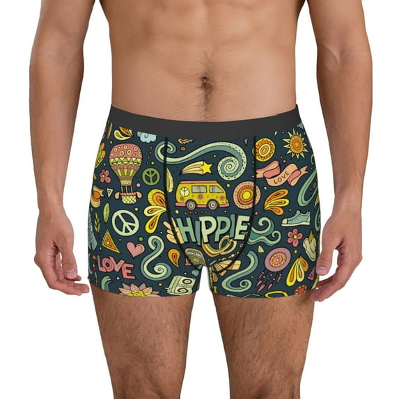 Uemuo Colorful Hippie Pattern Men's Boxer Briefs,Trunk Anti-Chafing,Comfortable, Durable, and Stylish Underwear-XX-Large