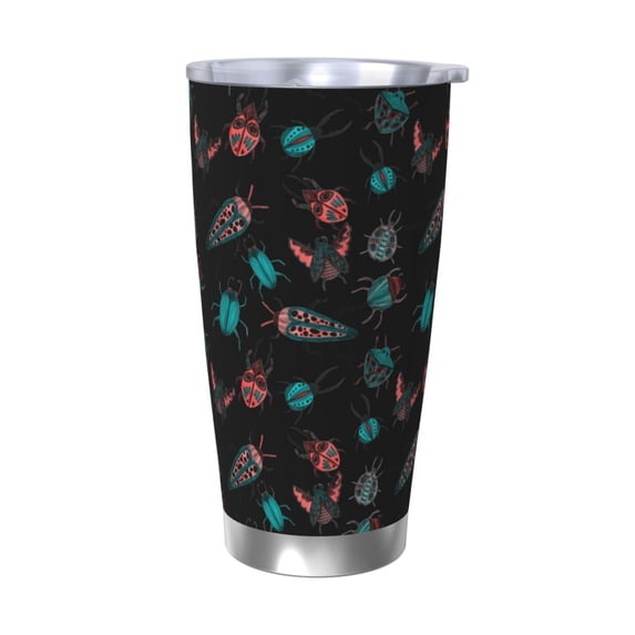 Uemuo Colorful Insect Print Travel Coffee Mug ,20oz Double-walled Car Cup ,Stainless Steel Insulated Tumbler Leak-proof Travel Cup Reusable Straw Car Cup-Without Straw