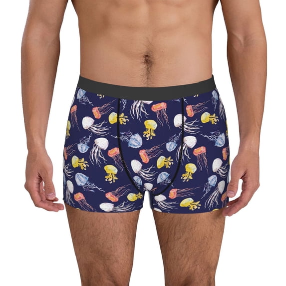 Uemuo Colorful Jellyfish Pattern Men's Boxer Briefs,Trunk Anti-Chafing,Comfortable, Durable, and Stylish Underwear-