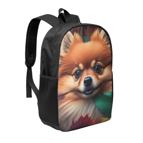 Uemuo Colorful Leaf Chihuahua Printed Durable 17-inch Student Backpack - Lightweight, Waterproof, Adjustable Straps, Ideal for School, Work, Travel