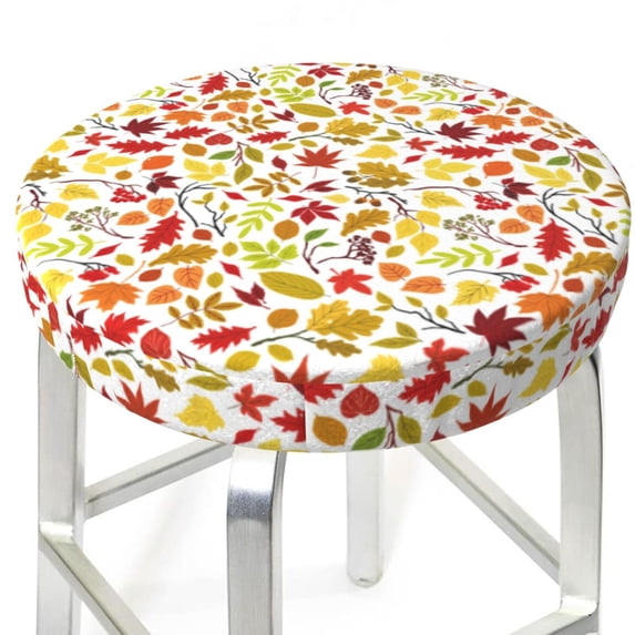 Uemuo Colorful Leaves Pattern Round Bar Stool Seat Covers Washable Stool Cushion Slipcover Elastic Bar Chair Covers-12 inch