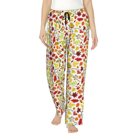 Uemuo Colorful Leaves Pattern Women's Wide Leg Palazzo Lounge Pants with Pockets Light Weight Loose Comfy Casual Pajama Pants-XX-Large