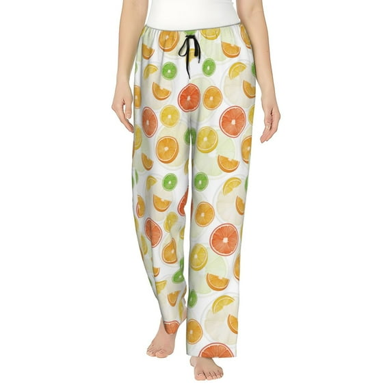Uemuo Colorful Lemons Pattern Women's Wide Leg Palazzo Lounge Pants with Pockets Light Weight Loose Comfy Casual Pajama Pants-Medium