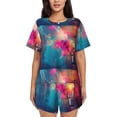 thumbnail image 1 of Uemuo Colorful Lightbulb Abstract Pattern Women's Short-Sleeved Pajama, Button-Front Loungewear, 2-Piece Summer Sleepwear, Elastic Drawstring Shorts-X-Large, 1 of 7