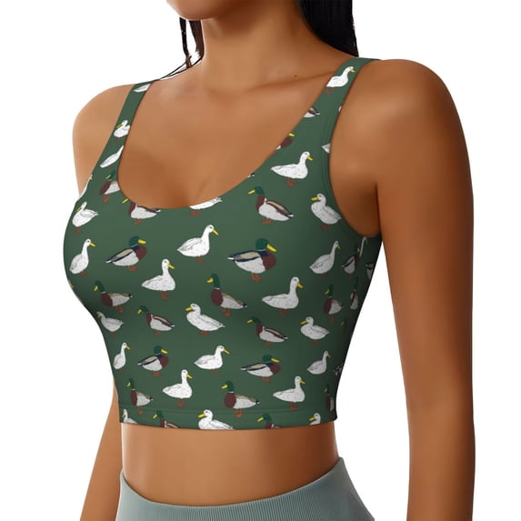 Uemuo Colorful Mallard Duck Pattern Women's Sports Bra - High Impact Support, Breathable, and Comfortable Athletic Bra for Running, Yoga, and Workouts