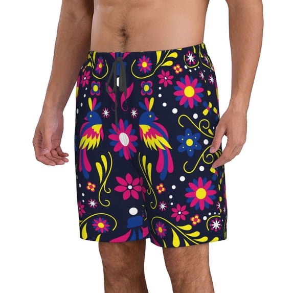 Uemuo Colorful Mexican Pattern Men's Swim Trunks Hawaiian Beach Bathing Suit Swimsuits Beach Quick-Dry Shorts with Pockets-
